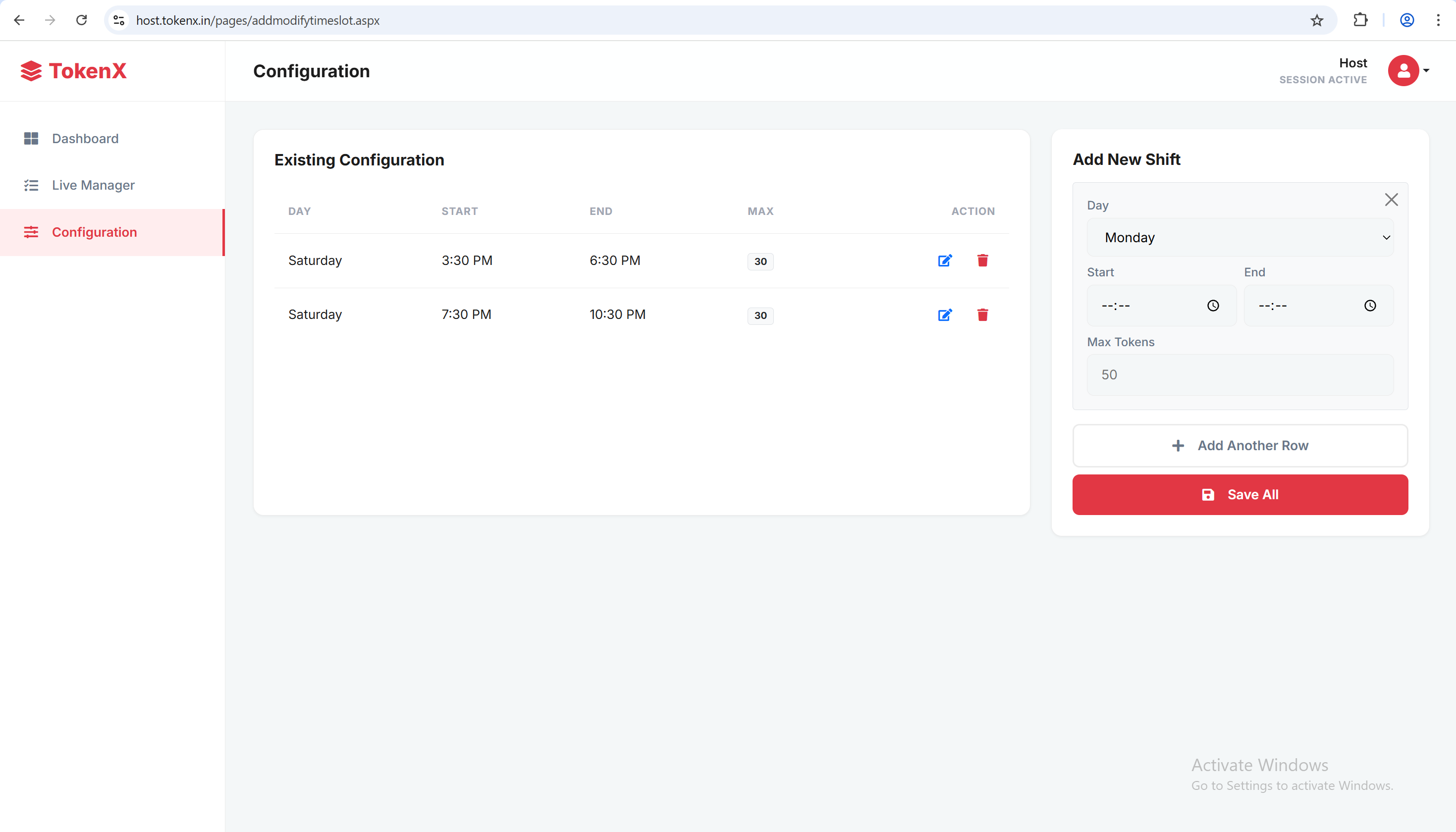 Timeslot Configuration
